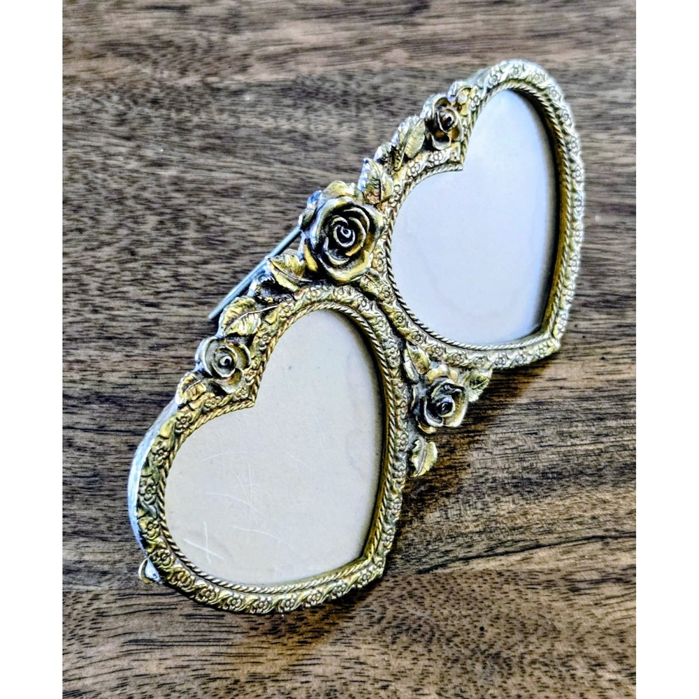 VINTAGE MATSON ORMOLU GOLD GUILT DOUBLE HEART ROSES PICTURE FRAME F1777